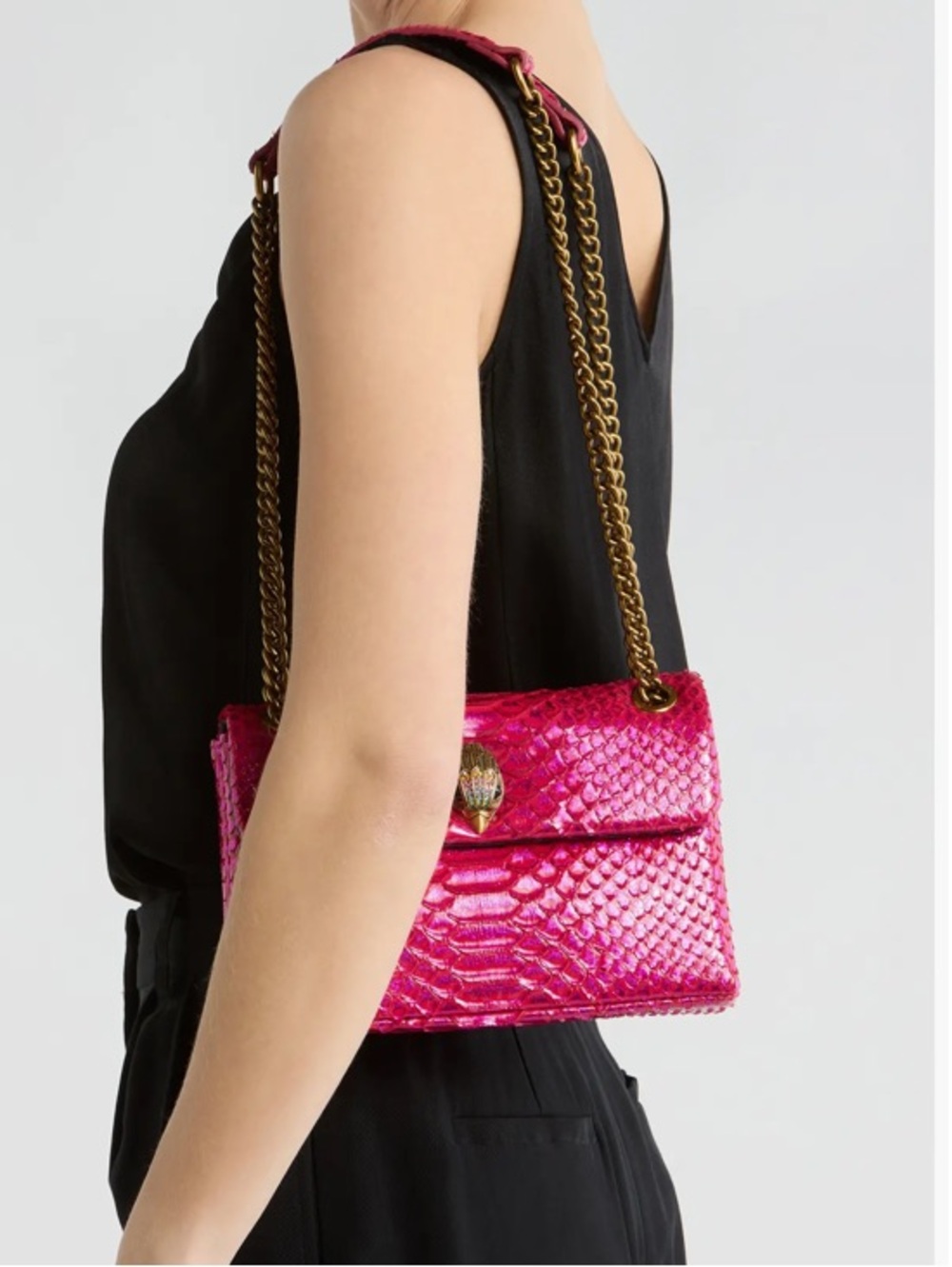 Kurt Geiger Kensington patent 3D snake skin metallic effect Medium crossbody bag - Picture 3 of 17